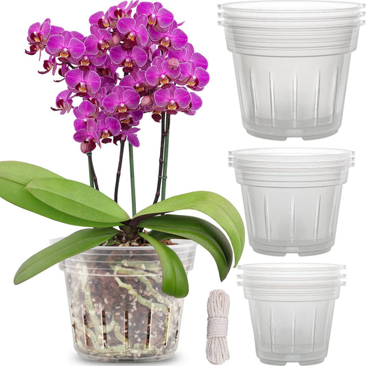 Orchid Pot, 9 Pack Orchid Pots with Holes, 3 Each of 4.8, 5.7 and 6.4 Inch Clear Orchid Pots for Repotting, Plastic Flower Plant Pot Indoor Outdoor, Breathable Slotted Orchids Planter