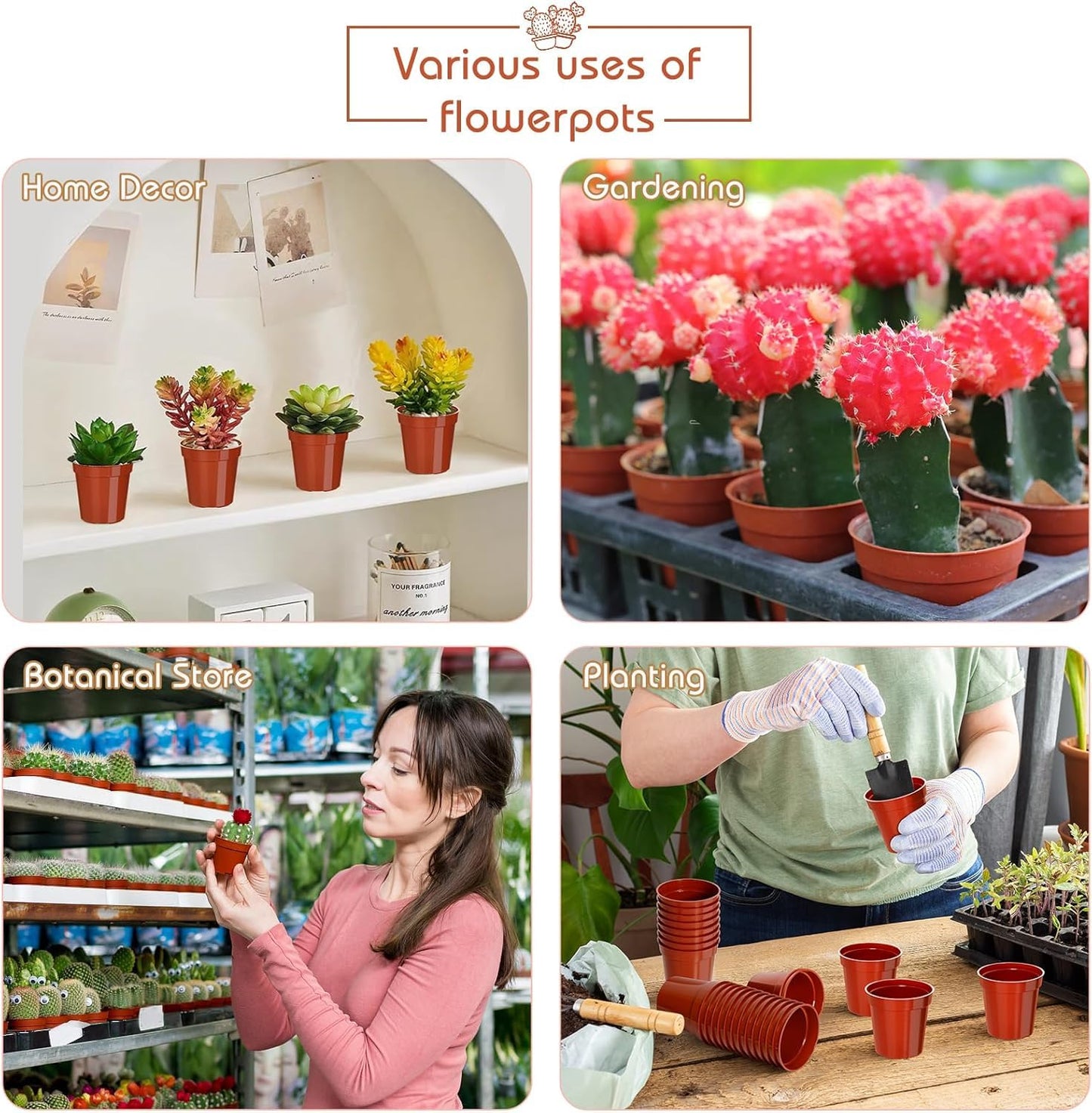 200 Pack Mini Plastic Plant Pots, 2 Inch Nursery Seedling Pots with Drainage Holes, Small Seed Starter Planter for Flower Vegetable Seedlings Mini Succulents Cactuses Indoor Outdoor Plants
