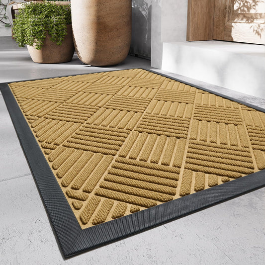 Front Door Mat Outdoor Indoor Welcome Mat Non Slip Rubber Doormat Absorbent Entryway Rug Entrance Doormat Entry Rug Dirt Scraping Shoe Mat Yellow 43X75cm