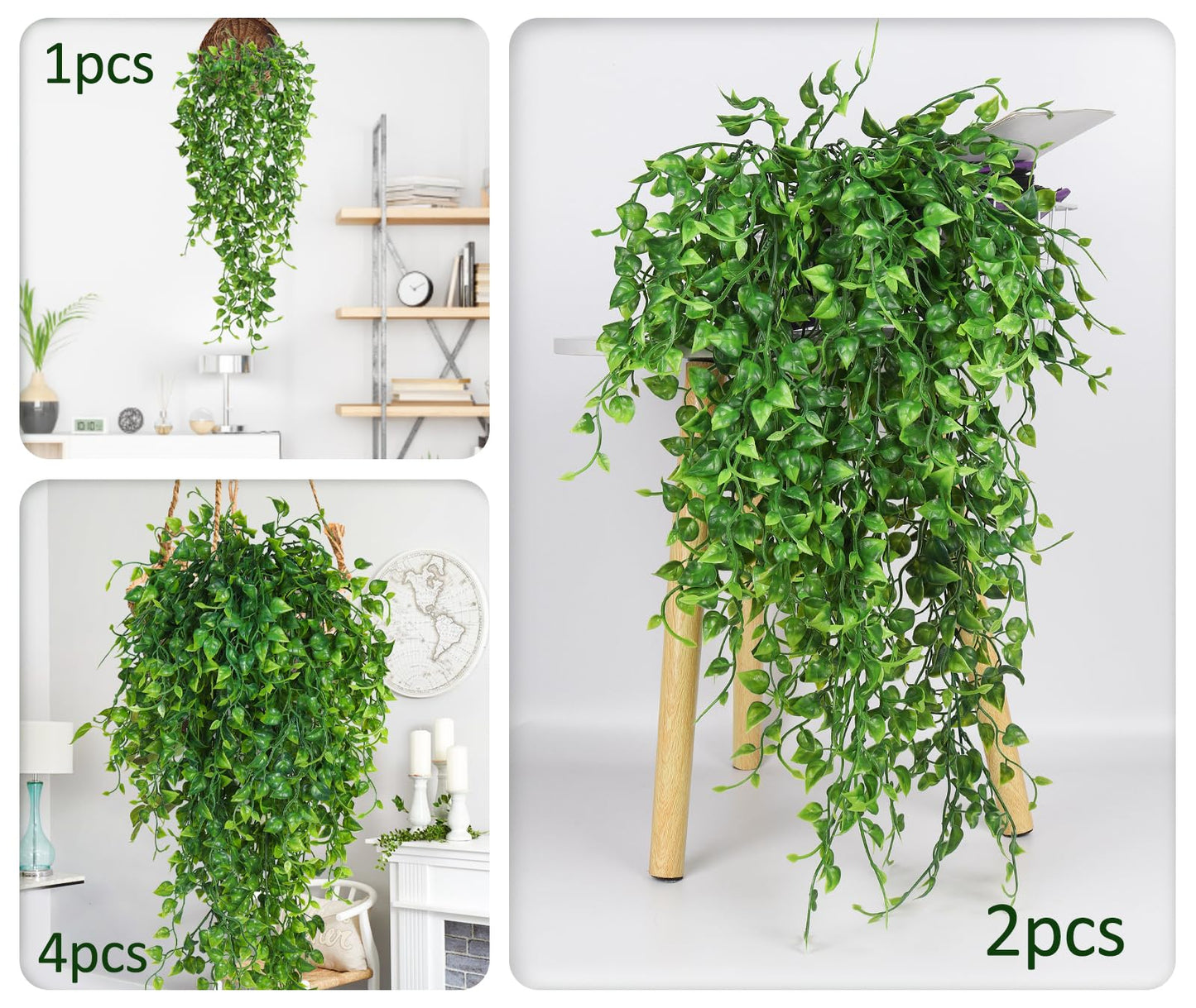 RECUTMS 4 Pcs Artificial Hanging Eucalyptus Greenery Plants 33Inch Fake Wall Swags Plant Faux Leaves Ivy UV Resistant Pothos Indoor Outdoor Home Garden Wedding Jungle Party Patio Spring Easter Decor