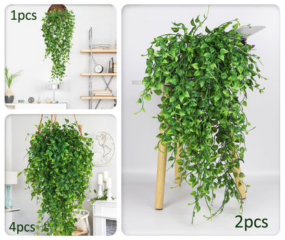 RECUTMS 4 Pcs Artificial Hanging Eucalyptus Greenery Plants 33Inch Fake Wall Swags Plant Faux Leaves Ivy UV Resistant Pothos Indoor Outdoor Home Garden Wedding Jungle Party Patio Spring Easter Decor