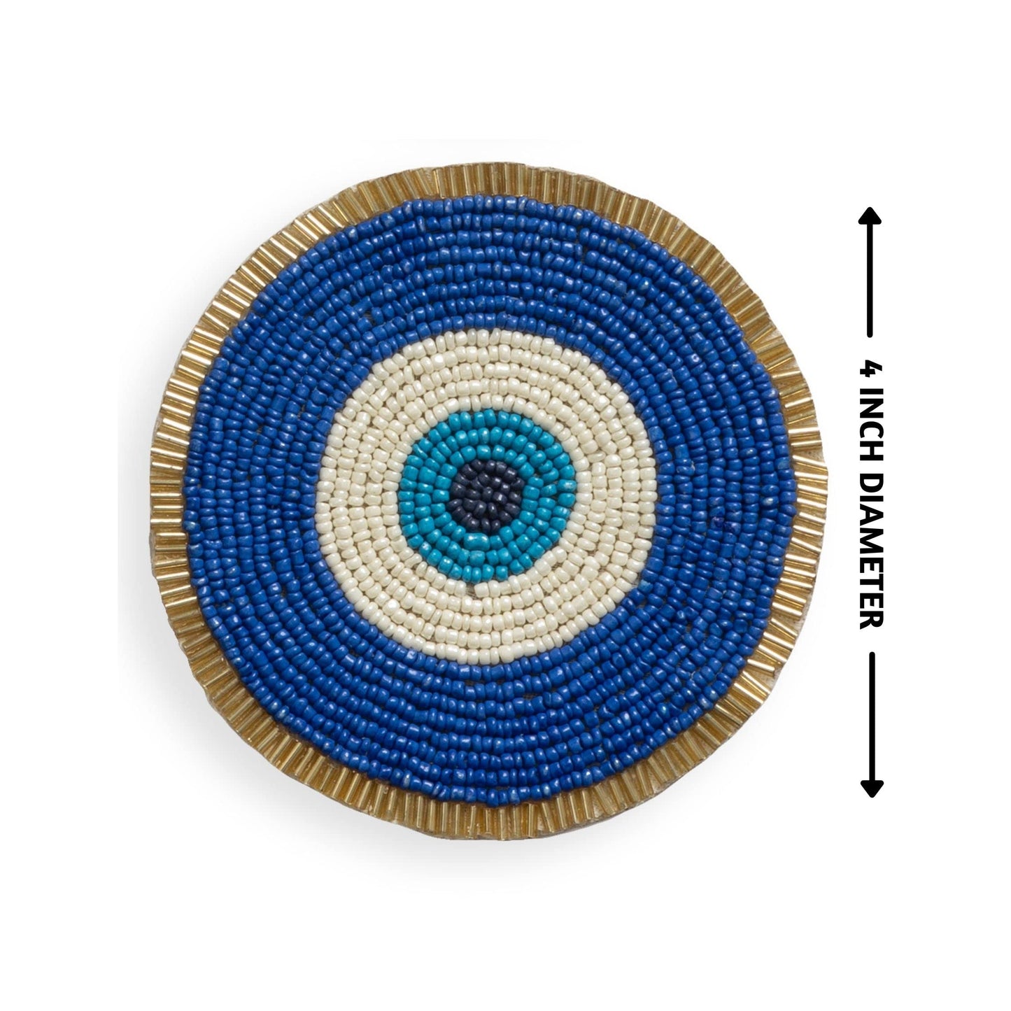 Folkulture Beaded Coasters for Drinks | Set of 4 (4") Round Decorative Bar Coasters for Table Décorations | Cute Boho Coaster Set for Cocktail | Modern Coaster | Evil Eye Gifts for Her