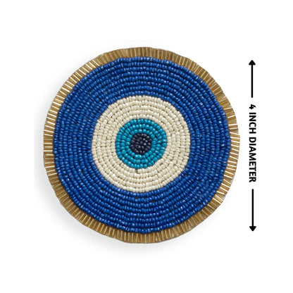 Folkulture Beaded Coasters for Drinks | Set of 4 (4") Round Decorative Bar Coasters for Table Décorations | Cute Boho Coaster Set for Cocktail | Modern Coaster | Evil Eye Gifts for Her