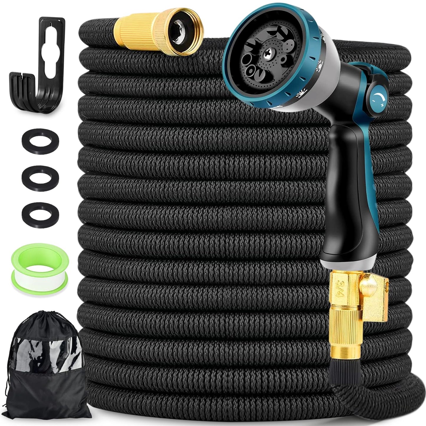 Expandable Garden Hose 50FT, Kink Free Flexible Water Hose with 10 Function Sprayer Nozzle 3-Layers Latex Yard Leak Proof, Lightweight Expending Hose with Convenient Storage