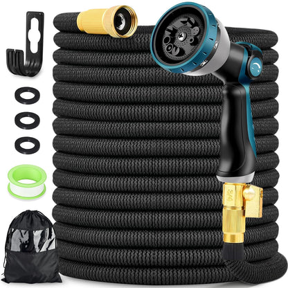 Expandable Garden Hose 50FT, Kink Free Flexible Water Hose with 10 Function Sprayer Nozzle 3-Layers Latex Yard Leak Proof, Lightweight Expending Hose with Convenient Storage