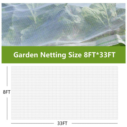 Garden Netting, 8FTx33FT Ultra Fine Mesh Protection Bird Net, Row Covers Greenhouse Plant Insect Barrier for Protect Vegetable Fruit Tree Flowers