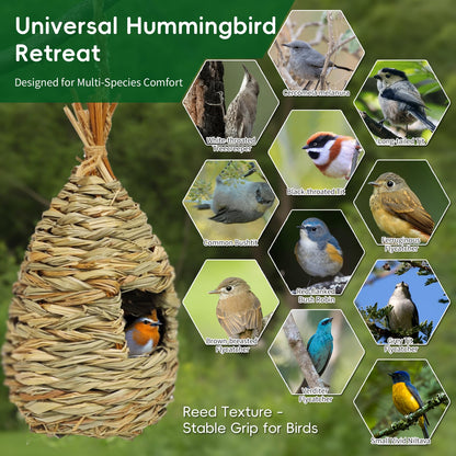 Gute Hummingbird Houses for Outside Hanging, Natural Grass Hanging Bird Hut, Hand Woven Hummingbird Nest, Large Wren Finch Bird House for Garden Window Outdoor Home Decoration, 3 Pack