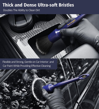 YeewayVeh 6PCS Car Detailing Brush Set, 3pcs Boars Hair Car Detailing Brushes, 3pcs Ultra Soft Detail Brush for Leather Seat Air Vents Engine Bay, Detail Brushes Car Detailing for Interior Exterior