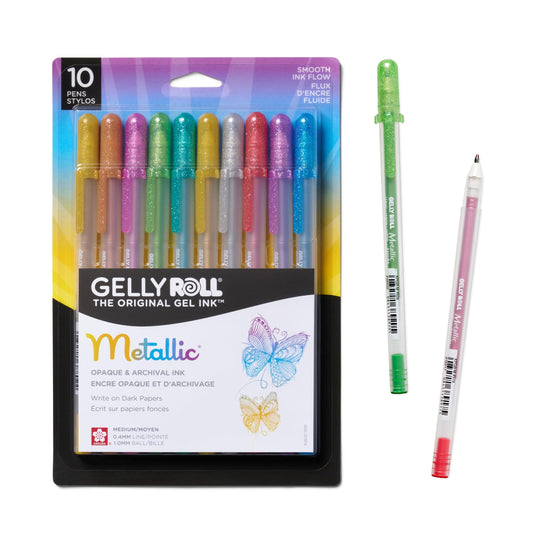 SAKURA Gelly Roll Metallic Gel Pens - Creator of the Original Gel Pen - for Scrapbook, Journals, Calligraphy, or Drawing - Colored Metallic Ink - Medium Line - 10 Pack