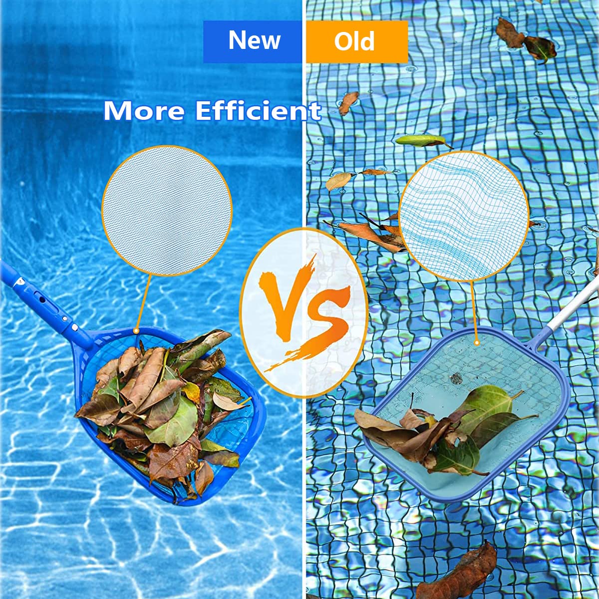FBSPORT Pool Skimmer Net with Telescopic Pole, 59 inch Swimming Pool Leaf Net, Fine Mesh Pool Net, Pool Cleaner Maintenance Tool-Easy to Collecting Leaves for Swimming Pools, Hot Tubs, Ponds