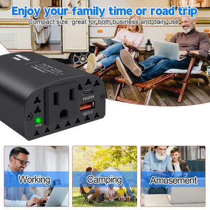 150W Car Power Inverter DC 12V to 110V AC Car Outlet Adapter Converter with PD 25W &QC3.0 USB Ports Laptop Car Charger