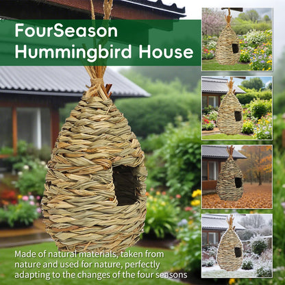 Gute Hummingbird Houses for Outside Hanging, Natural Grass Hanging Bird Hut, Hand Woven Hummingbird Nest, Large Wren Finch Bird House for Garden Window Outdoor Home Decoration, 3 Pack
