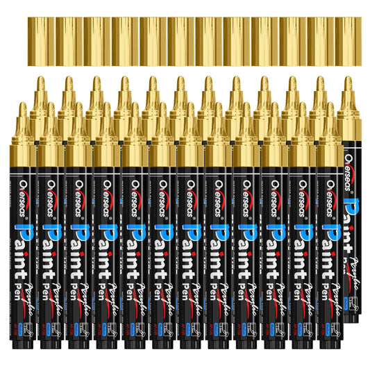 Overseas Metallic Gold Acrylic Paint Markers Pens Set - 24 Pack Acrylic Permanent Markers, Water-Based, Quick Drying, Waterproof, Medium Tip Paint Pens for Rock, Wood, Plastic, Metal, Canvas, Glass