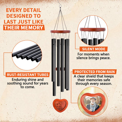 Memorial Wind Chimes Outdoor Personalized 32 Inch Sympathy Gifts Wind Chimes for Loss of a Loved One Bereavement Remembrance Keepsake with Photos for Condolences Loss of Father Mother Son Daughter