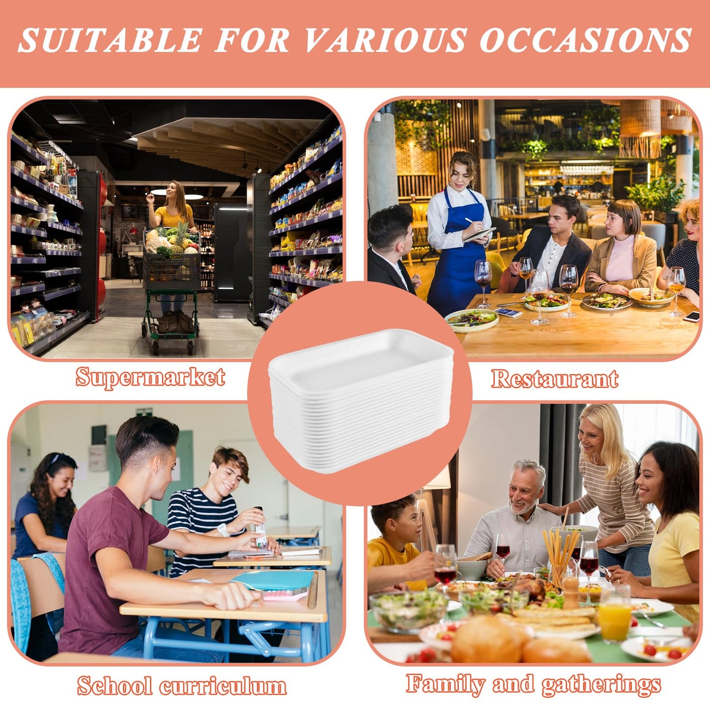 Akamino 60pcs Crafts Foam Trays, Rectangle Fruit BBQ Roast Meat Food Tray,Disposable Foam Plates for Supermarket, DIY, Printmaking, Graffiti Painting, Drawing -7.9 x 5.1 x 1 in