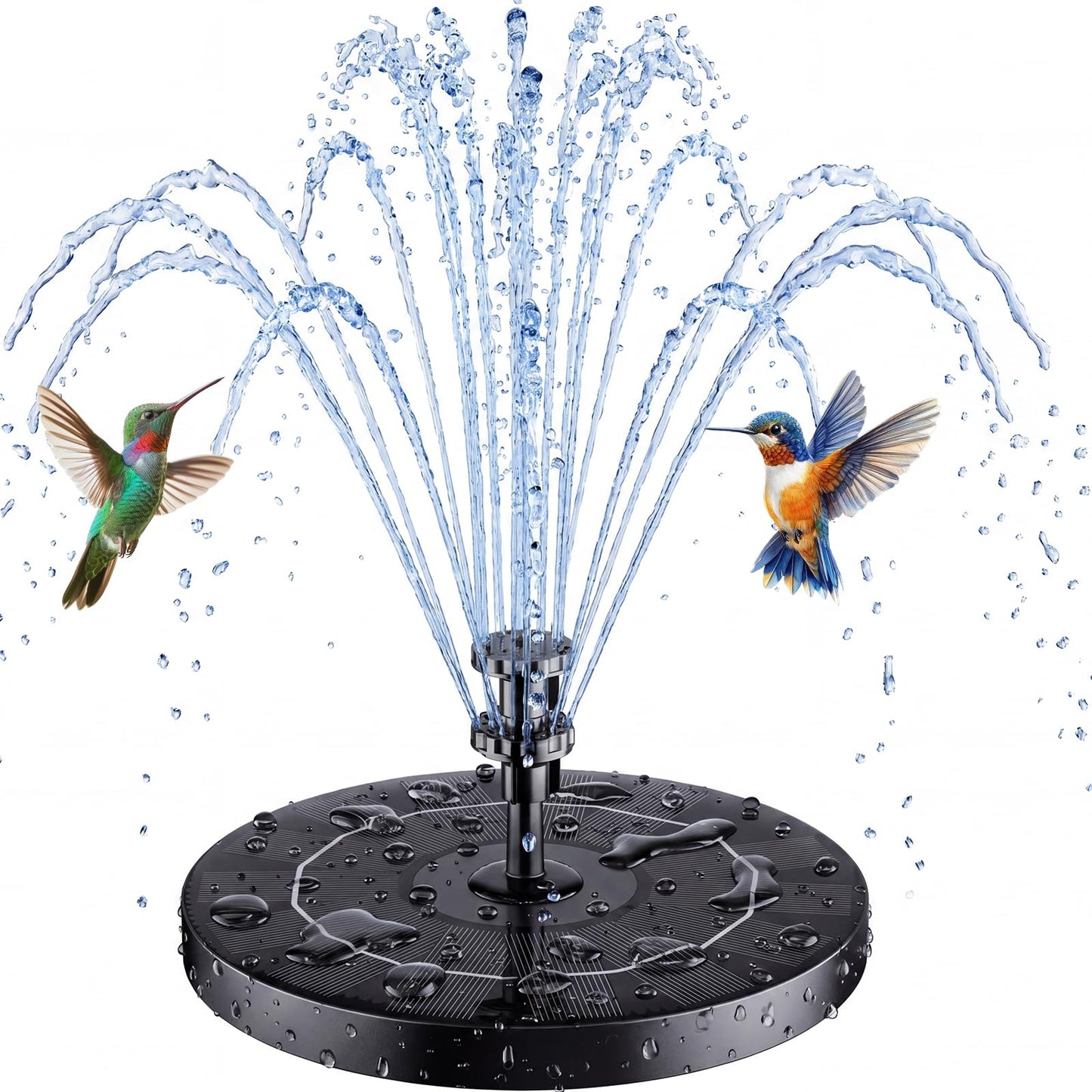 AMZtime Solar Fountain Pump 3.5W Bird Bath Fountain Solar Powered Water Fountain with 8 Nozzle & 4 Fixer, Solar Fountain Pump for Bird Bath, Garden, Pond, Pool (180mm)