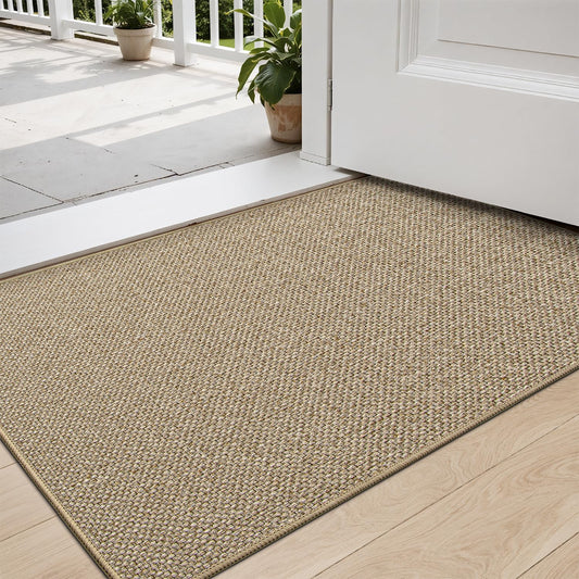 DEXI Door Mat Indoor Entrance, 17x29 Small Ultra Thin Front Entry Rug Floor Carpet, Washable Dirt Trapper Doormat with Non Slip Rubber Waterproof Back for Entryway, Beige