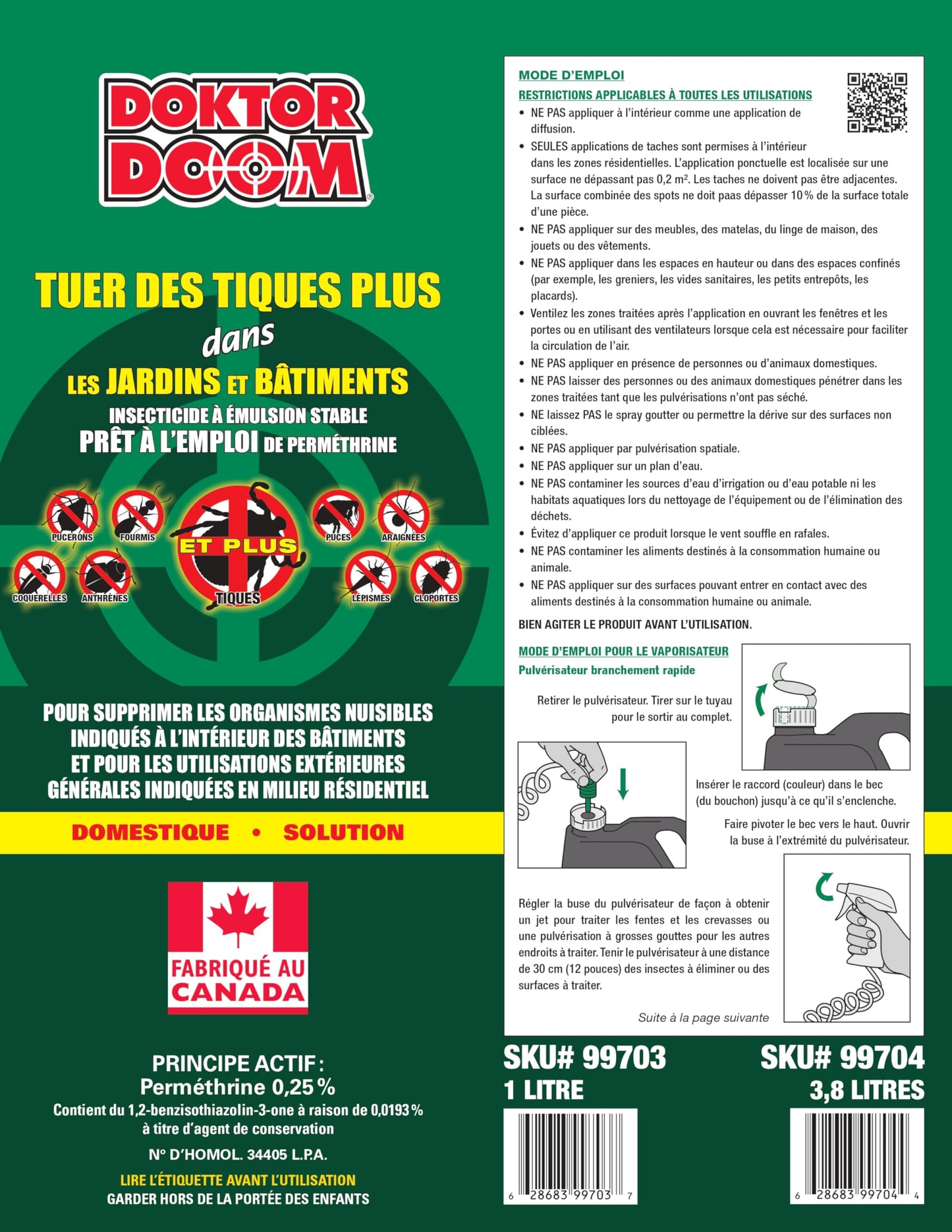 Doktor Doom Tick Killer Plus for Yards & Buildings w/Trigger Spray, Made in Canada, 1L