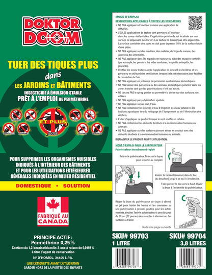 Doktor Doom Tick Killer Plus for Yards & Buildings w/Trigger Spray, Made in Canada, 1L