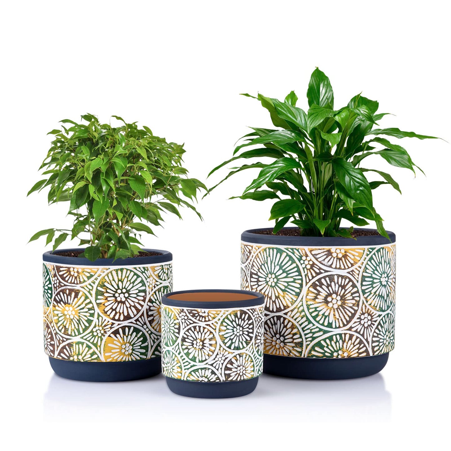 3 Piece Ceramic Plant pots Indoor Flower Pots Set with Drainage Holes, 5.7/4.7/3.5/inch,Nursery Planting Pot for Indoor Plants, Succulents,Snake Plant, African Violet, and Cactus (Blue)