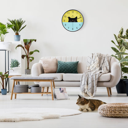 Lafocuse 12 Inch Silent Black Cat Wall Clock for Living Room, Horloge Murale Enfant Decorative Wall Clock for Home Decor, Battery Operated Modern Cute Kids Wall Clock for Kids Room Bedroom Playroom