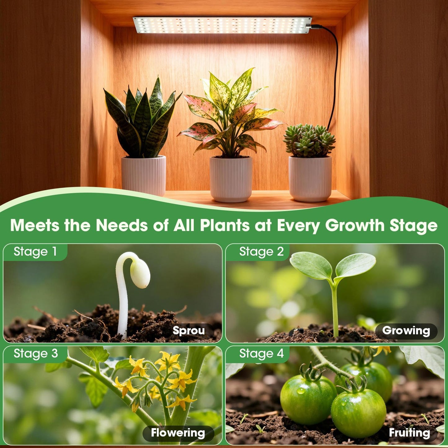 PlantaPulse Grow Lights for Indoor Plants, Ultra-Thin Panel, 540LEDs Full Spectrum, Auto On/Off Timer, 10 Dimmable Levels Plant Lights for Indoor Growing, 4 Pack