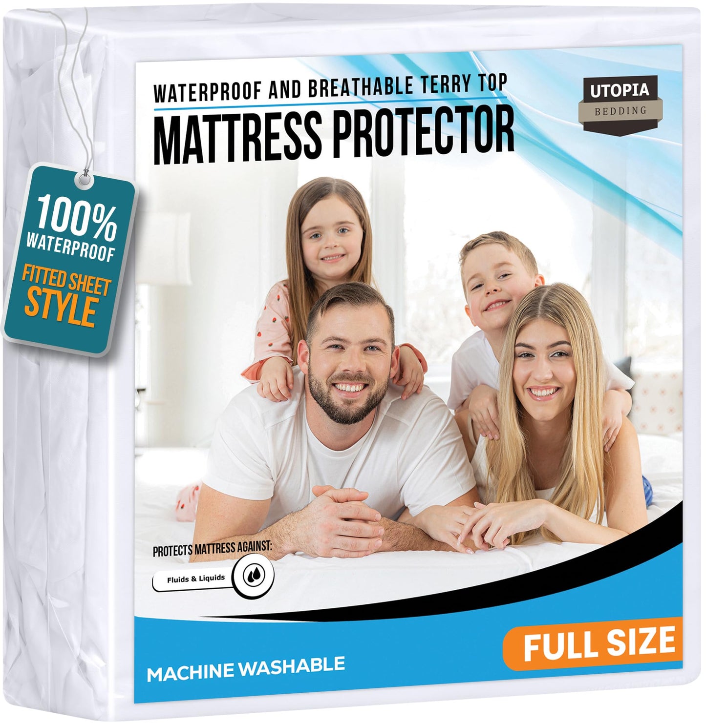 Utopia Bedding Waterproof Mattress Protector Full/Double Size, Premium Terry Mattress Cover 200 GSM, Breathable, Fitted Style with Stretchable Pockets (White)