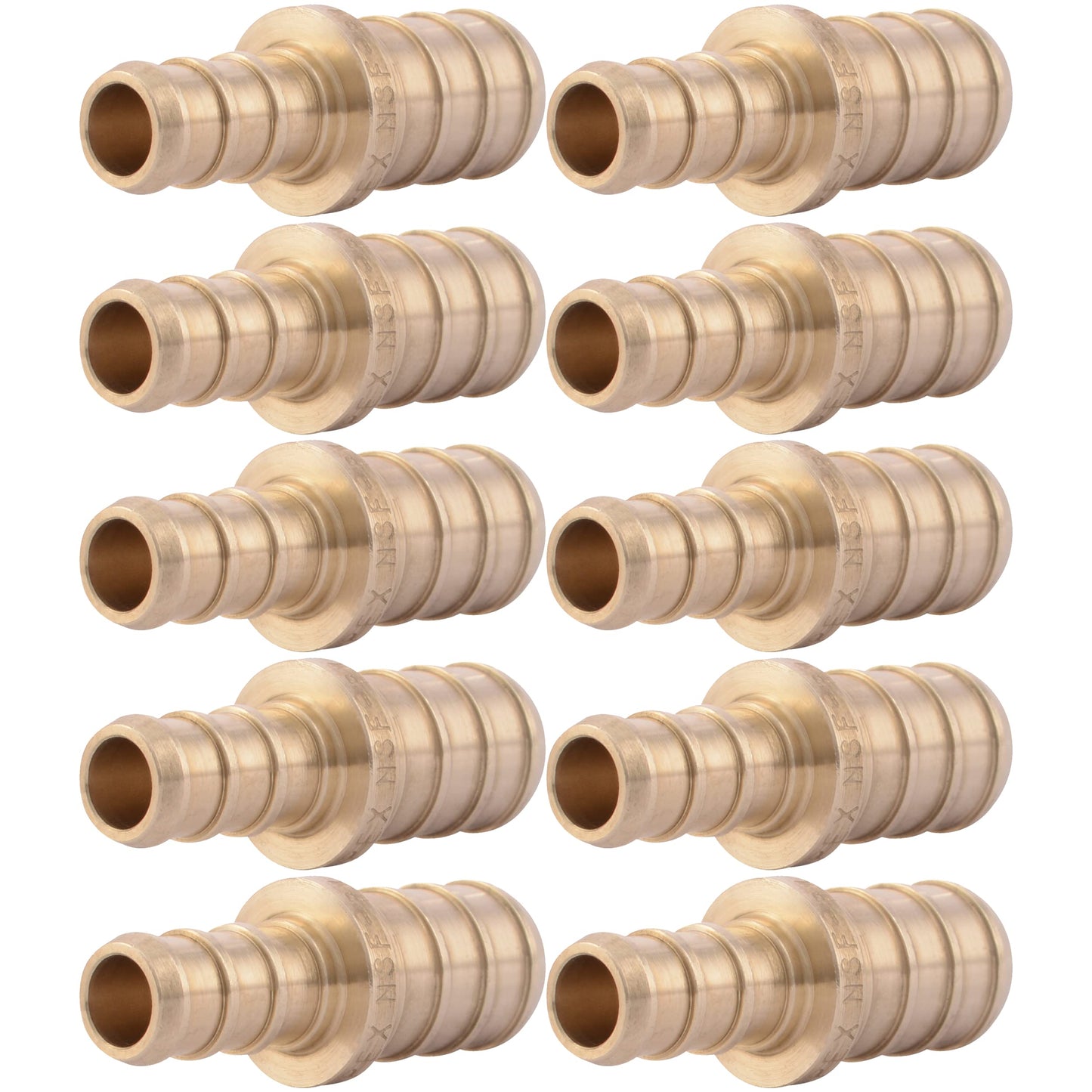 Sharkbite 3/8 Inch x 1/2 Inch Crimp Reducing Coupling, Brass Plumbing Fitting, PEX Pipe, PE-RT, UC009LF, Pack of 10