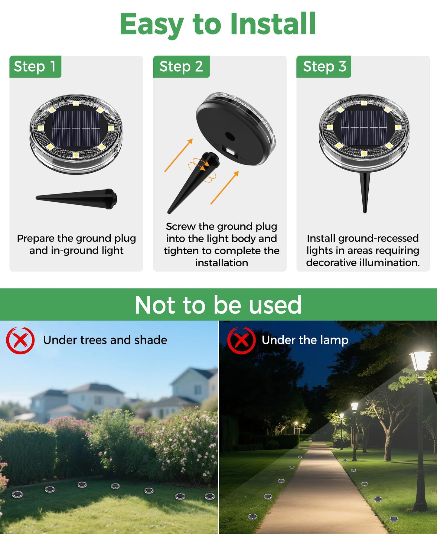 LOTMOS Solar Ground Lights Outdoor, 8 Pack 8 LED Garden Lights Solar Powered, Waterproof Pathway Disk Lights, Mini Puck Landscape Lighting for Pool Walkway Lawn Driveway Patio Yard, Warm White