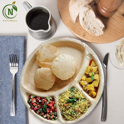 Naturelia 100% Compostable 12-Inch Palm Leaf Disposable 4 Partition Plates- Elegant, 100% Biodegradable, Natural & Eco Friendly, Wedding, Party, Picnic & Event Partition Plates