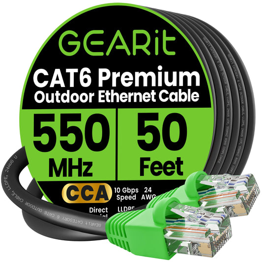 GearIT Cat6 Outdoor Ethernet Cable with CCA Copper Clad for in Wall, Direct Burial (50 Feet)