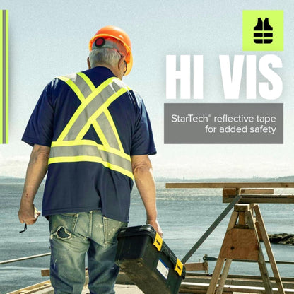 Pioneer Hi Vis Safety Shirt - Lightweight Moisture-Wicking Work T-Shirt With Reflective Tape - Class 1 - Navy Blue