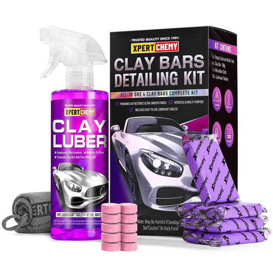 XPERTCHEMY Car Clay Bars Auto Detailing 4 Pack 400g(4x100g) and Clay bar Lubricant Tablets 10 Pack(1pcs=16 oz) Clay bar kit, Spray Bottle and Microfiber Towel for Car Detailing