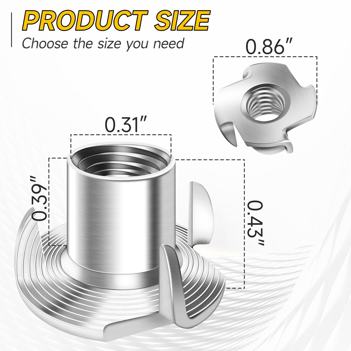 50Pcs 3/8"-16 T Nuts, 304 Stainless Steel T-nut, Four-jaw 3/8-16 Nut for Outdoor, 3/8 Nuts Threaded Insertion, Polish Finish Hardware Nuts by Mywish