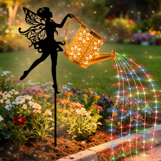 YZYOE Solar Powered Fairy Water Bottle Light, Garden Decorative Iron Beautiful Fairy Flowing Water Bottle Ground Lamp, Wireless Twilight to Dawn LED Light Waterproof.