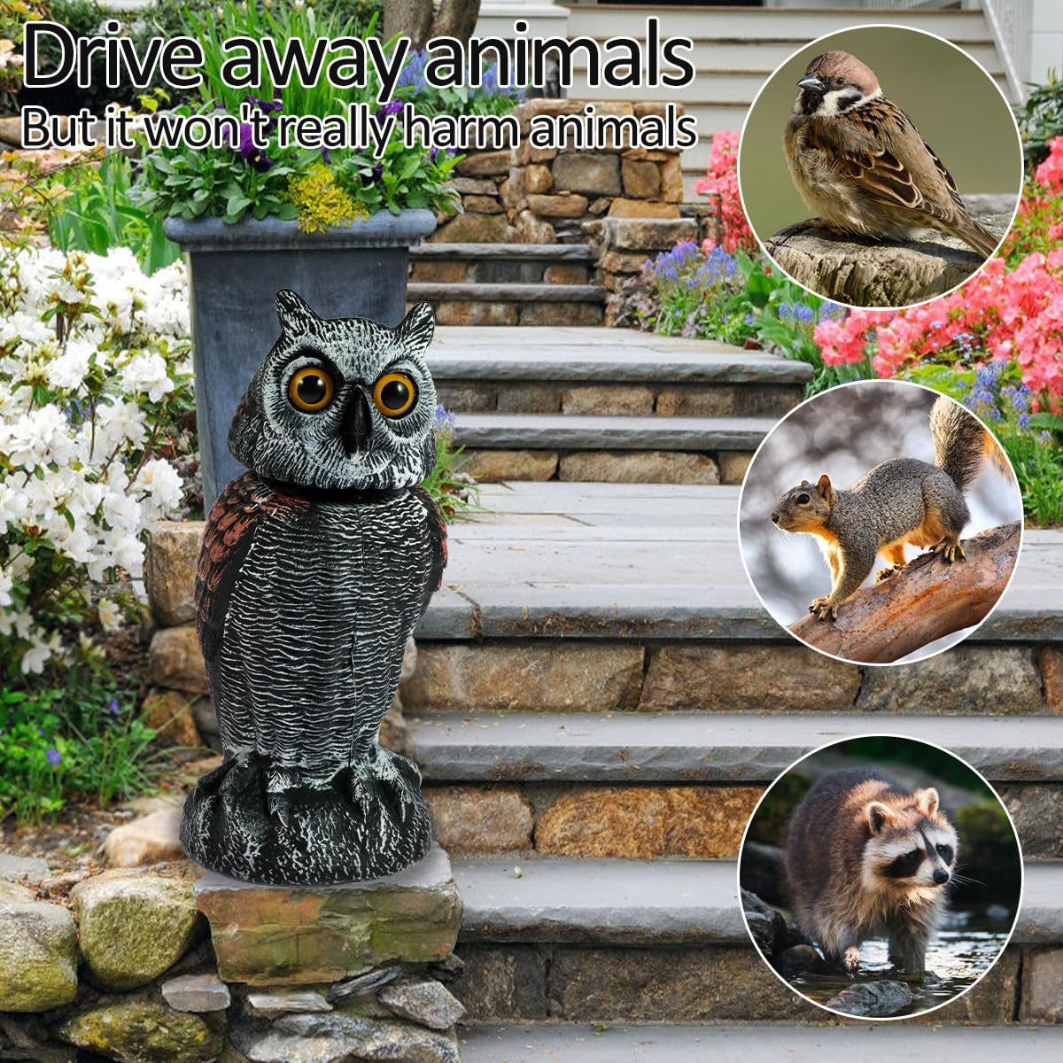 Owl Decoys to Scare Birds Away Fake Owl Decoy with Rotating Head Lifelike Scarecrow Plastic Owls to Scare Birds Waterproof Garden Owls Statue for Patio Garden Yard