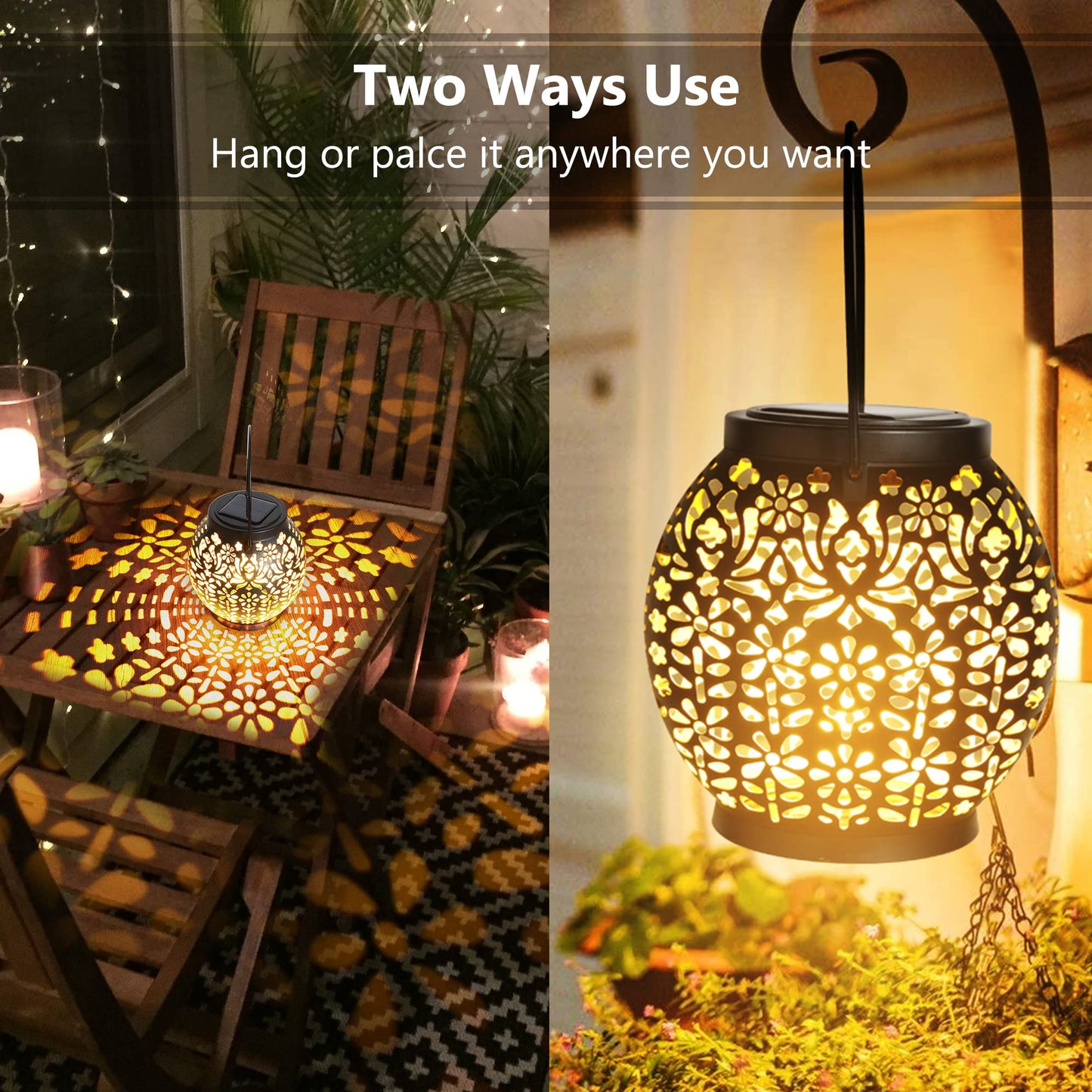 Brizled 2 Pack Outdoor LED Solar Hanging Lantern Lights with Star Projection, Warm White, Waterproof for Garden Patio Courtyard Path