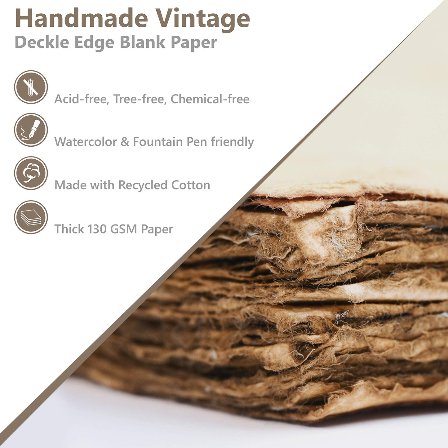 Wanderings Handmade Antique Deckle Edge Blank Cards - 4"x6" - 10.5x15cm Package of 50 - Mixed Media Cards for Announcements Invitations Crafts - Thick 150 GSM Recycled Paper