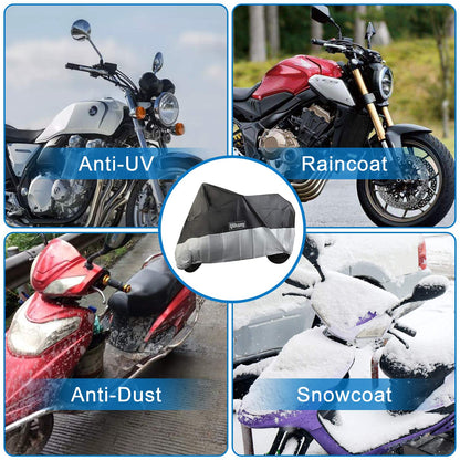 Motorcycle Cover Waterproof Outdoor, Motorbike Cover XL with Storage Bag Indoor Outdoor Snow Dust Sun UV Protection - 96x41x49inch