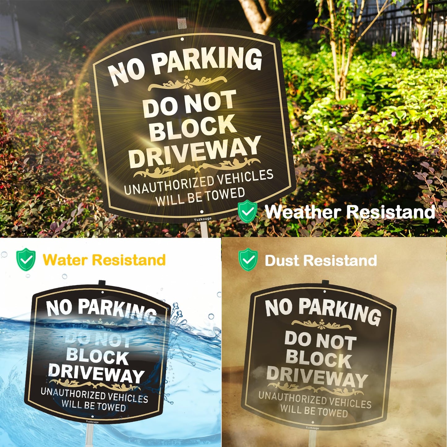 Yuzkouge No Parking, Do Not Block Driveway Sign, 12 x 12 Inches Aluminum Sign with 3 Feet Stake(Detachable), Weatherproof, Fade Resistant, Easy Mounting.