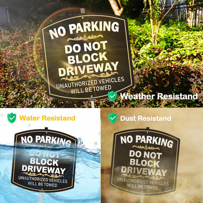 Yuzkouge No Parking, Do Not Block Driveway Sign, 12 x 12 Inches Aluminum Sign with 3 Feet Stake(Detachable), Weatherproof, Fade Resistant, Easy Mounting.