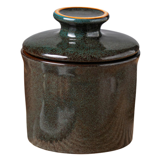 Teapeak Pottery Butter Keeper Crock - Ceramic Butter Dish with Water Line for Countertop, Keep Butter Fresh (Greenish Brwon)