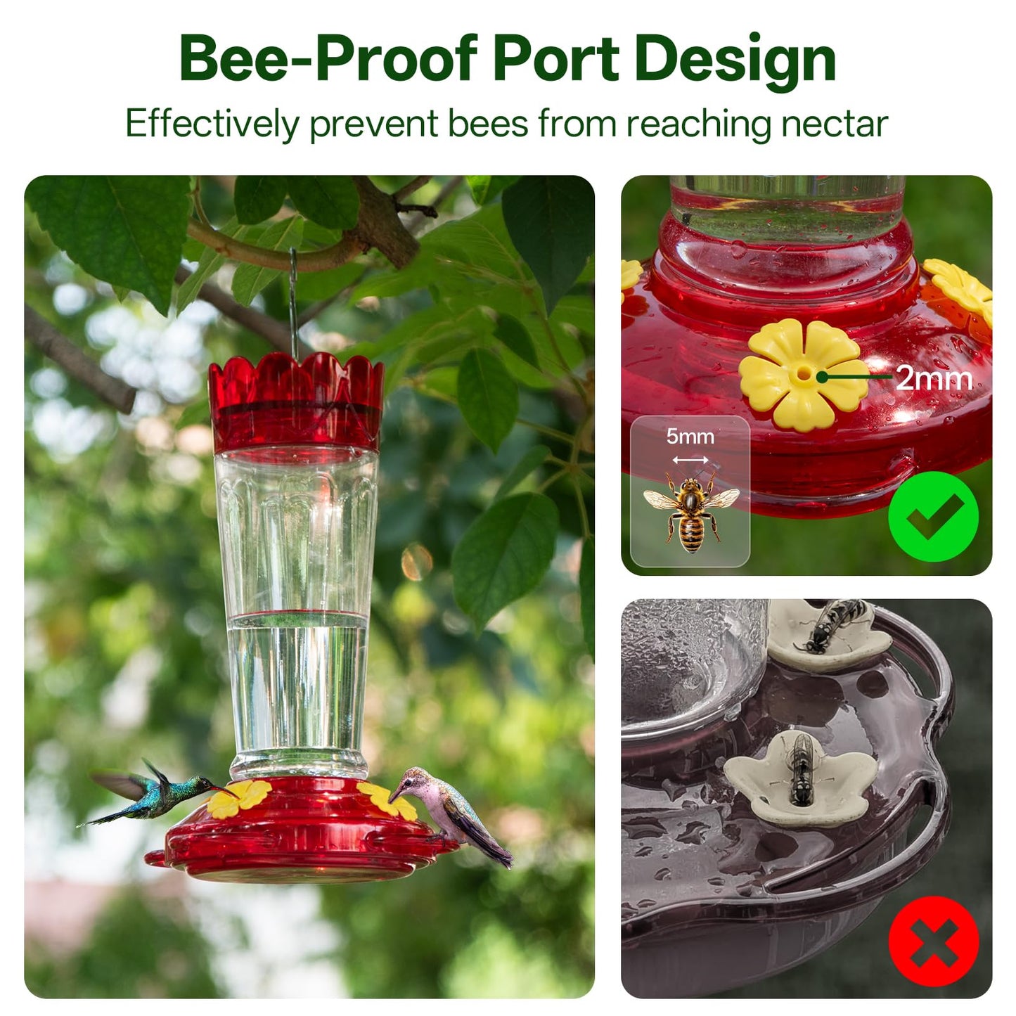 Top Xian Plastic Hummingbird Feeder, 2-Pack 14 OZ Ant & Bee Proof Hummingbird Feeders for Outdoors Hanging, Leak-Proof Nectar Feeders with 4 Feeding Ports and Perches, Gifts for Mom, Birdlovers