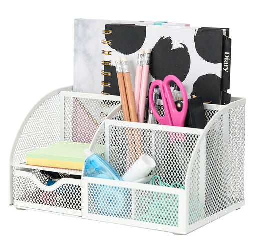 EXERZ Desk Organiser/Mesh Desk Tidy/Pen Holder/Multifunctional Organizer – White