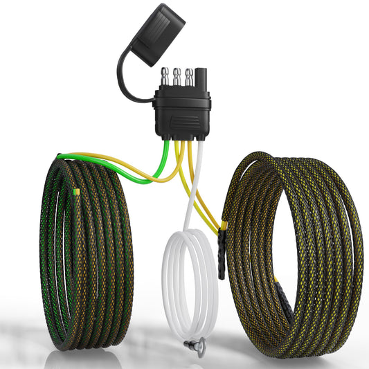 Oyviny 4 Pin 5 Wire Trailer Wiring Harness 22FT for Rewiring Both-Side Taillights, Pure Copper Wishbond Trailer Light Kit 4 Way Flat 5 Wire Plug w/Nylon Net Tube Protection