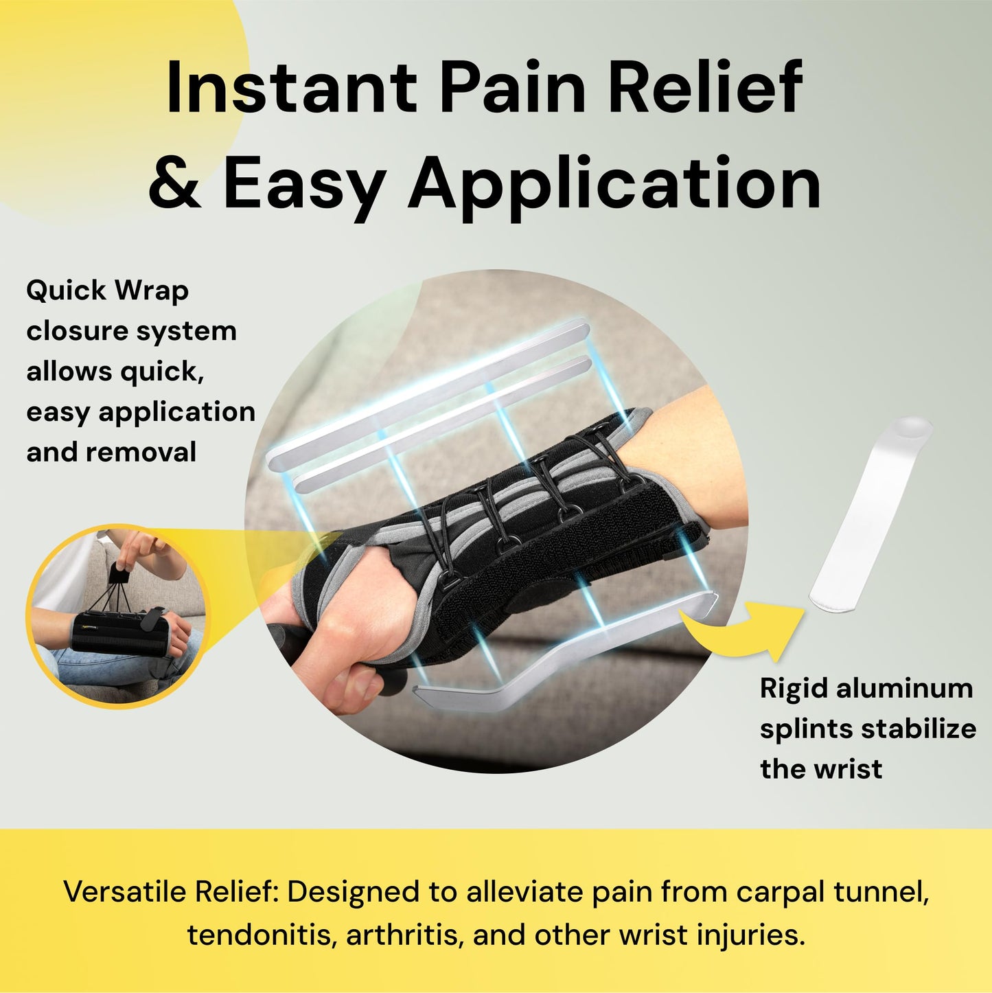 BraceUP Quick Wrap Wrist Brace for Carpal Tunnel, Tendonitis, and Arthritis – Hand and Wrist Support Splint (Right Hand)