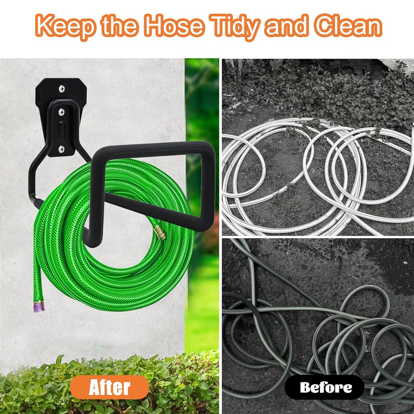 Garden Hose Holder, Metal Heavy Duty Water Hose Holder Wall Mount,Garden Hose Hanger, Durable Hose Hook Up to 150 Feet for Water Hose,Extension Cords for Outside Yard,Garage （2 Pcs