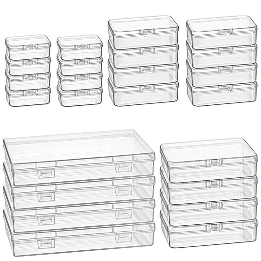 24 Pieces Mixed Sizes Rectangular Empty Mini Clear Plastic Organizer Storage Box Containers with Hinged Lids for Small Items and Other Craft Projects