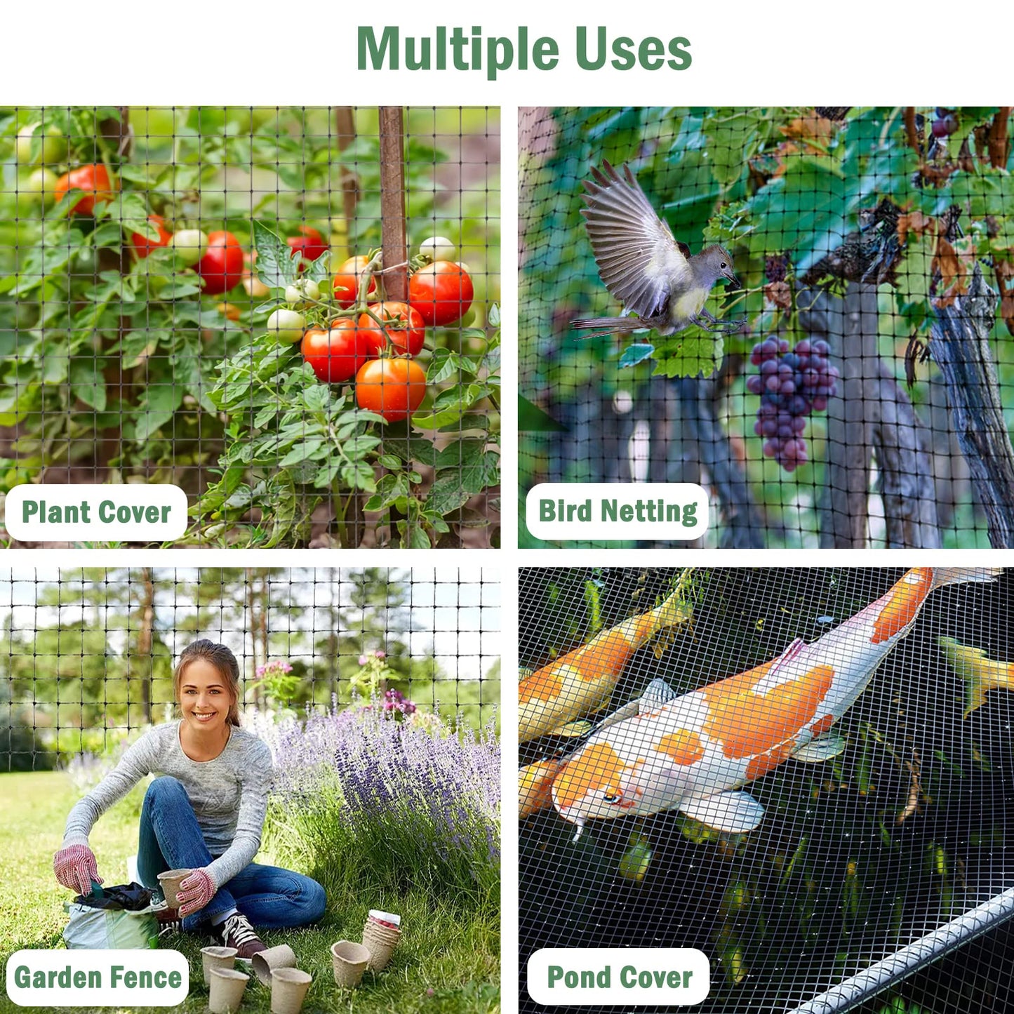 Garden Netting, 13.1 X 32.8ft Bird Netting, Reusable Garden Mesh Protect Plants Vegetables Fruits Flowers Ponds Against Bird Animals and Pests, with 50Pcs Cable Ties (4 * 10M)