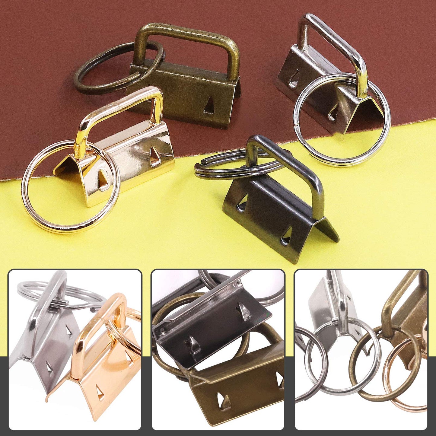 Rustark 40 Pcs 4 Colors Keyfob Hardware Set and Key Fob Pliers, Glass Running Pliers Tools with Jaws, 1" 25mm Key Fob Key Chain Wristlet with Split Ring for Key Lanyard and Key Chain Making